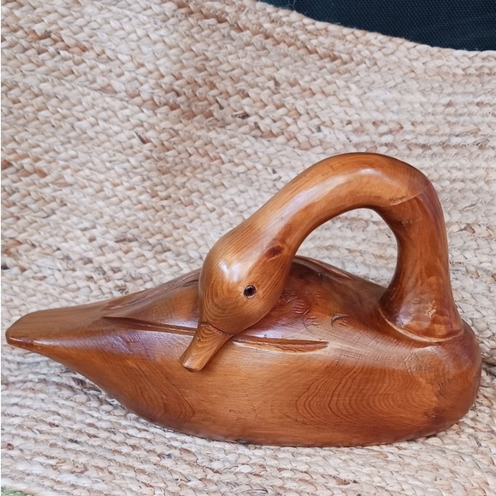Large Beautiful Vintage Carved Wooden Canada Goose Head on Wing